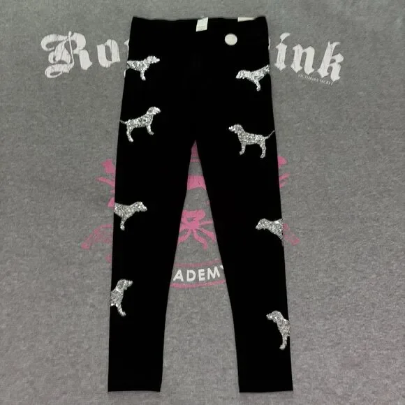 Victoria’s Secret PINK Silver Sequin Bling Skinny Pup Dog Leggings NWT Small HTF - Picture 2 of 6